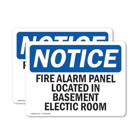 Signmission Fire Alarm Panel Located In Basement Electric Room, 5 in W x Rectangle, Vinyl Decal OS-2PACK-NS-D-35-L-12531